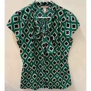 Banana Republic Green,Yellow, Black, Cowl Neck Geometric Print Blouse Sz 0p